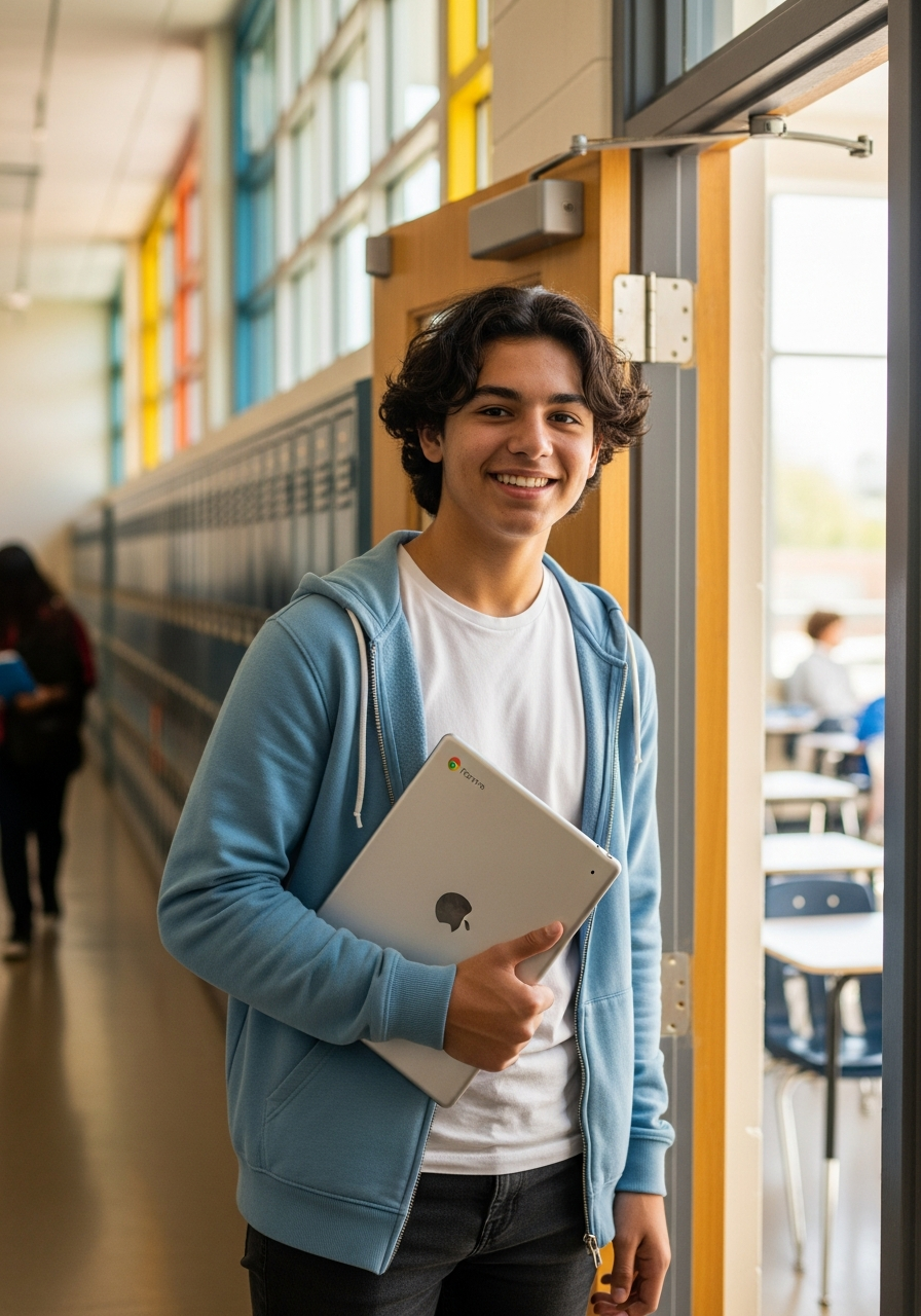 Student in modern classroom